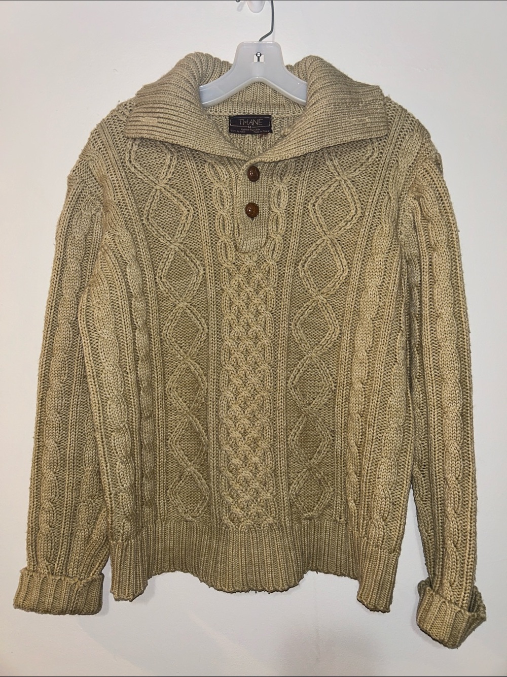 Thane Men's Cable Knit Crewneck Sweater - Tan